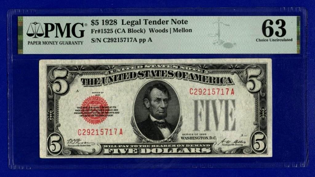 США 5 долларов 1928г  .. C 29215717 A  слаб PMG 63