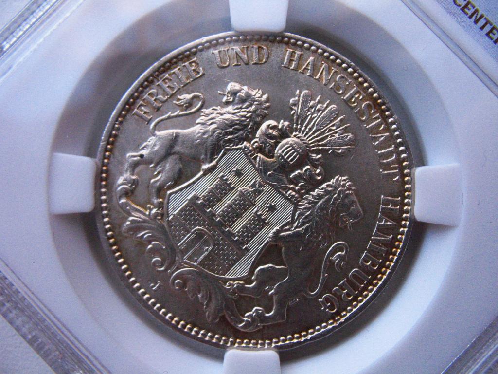 3 марки 1914 года Гамбург в слабе MS 63 штемпельный блеск