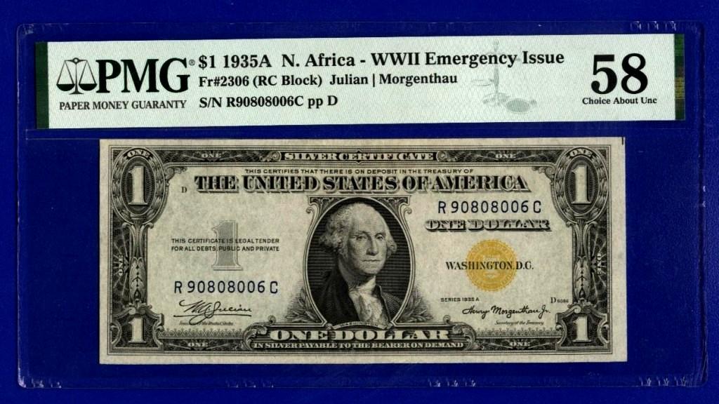 США 1 доллар 1935гА  N.Africa .. R 90808006 C  слаб PMG 58