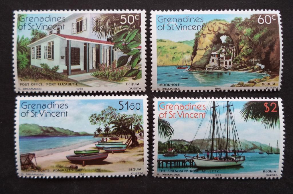 Гренадины Сент-Винсента  1981 г.  Лодки . Горы . Природа  BEQUIA  **   л.51