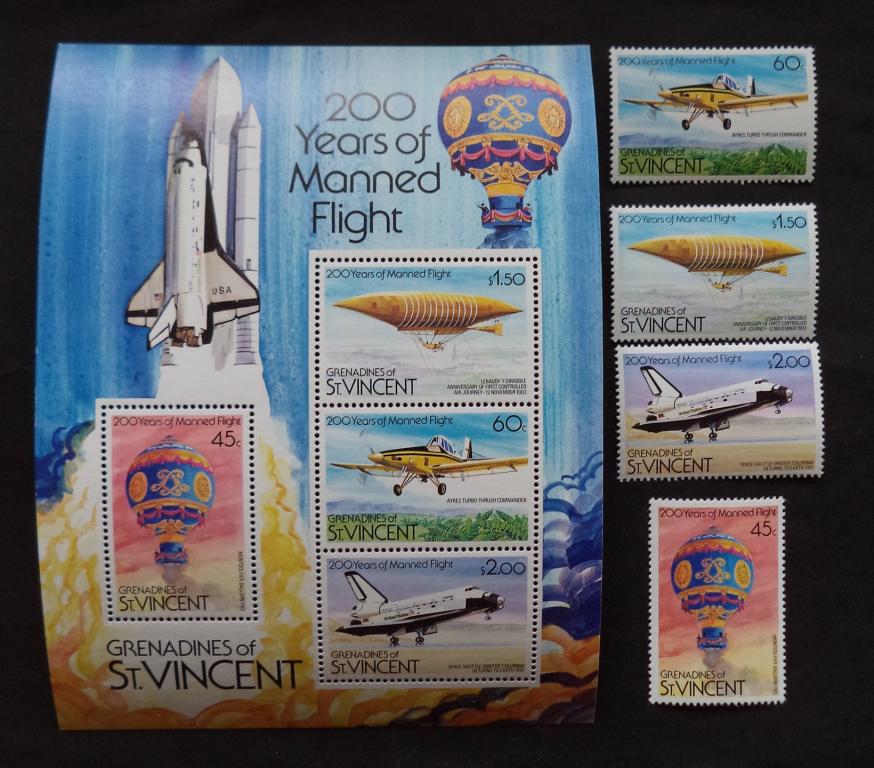 Гренадины Сент-Винсента  1983 г.  200 лет полётам Самолет. Шатл .Дирижабль **   л.51
