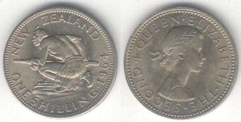 Монета Новая Зеландия 1 шиллинг 1964 г. UNC