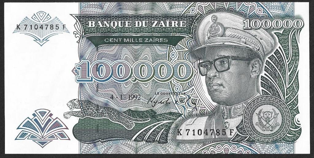 Заир. 100000 заиров. 1992г. UNC. ПРЕСС. В1-2963