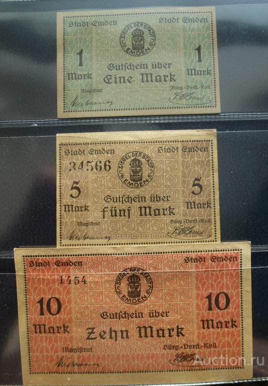 1,5,10 марок Германия 1919г (Эмден) / Редкие !