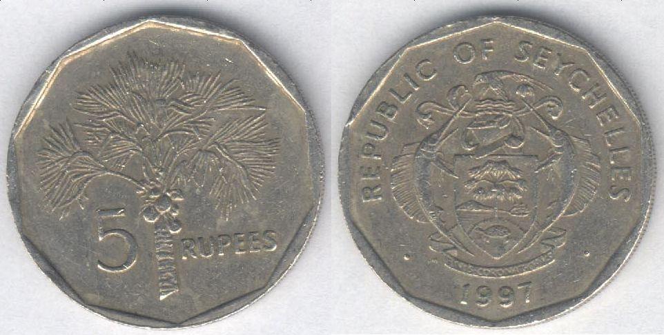Монета Сейшелы 5 рупий 1997 г. VF
