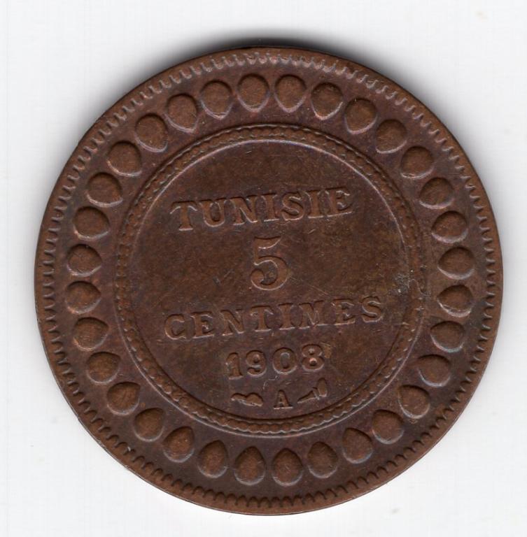5 сантимов - Тунис - 1908 А - KM#235