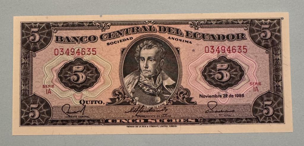 Эквадор. 5 сукре. 1988. UNC.