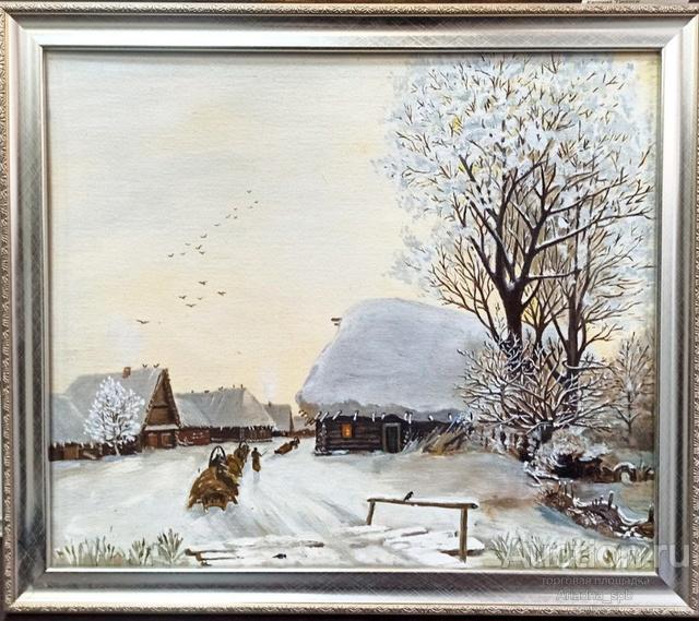 Картина "Деревенский пейзаж" неизвестного художника
