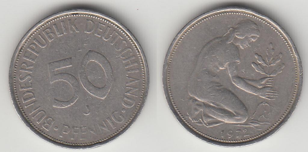 Германия ФРГ 50 пфеннигов 1972 J  М