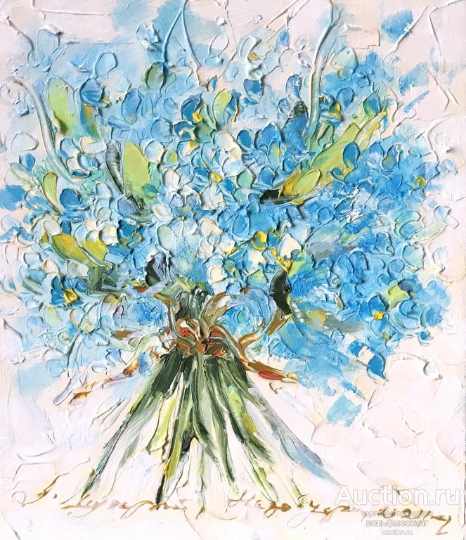 Незабудки, масло/картон, 21 х 24, 5 см, художник А. Шуберт