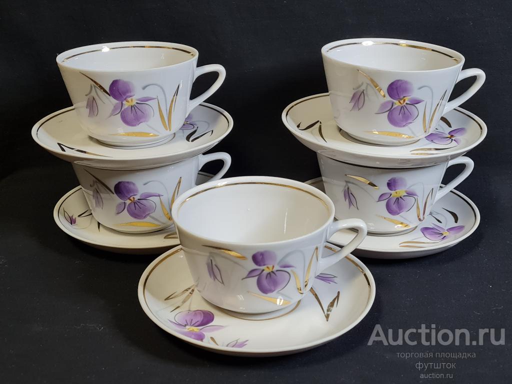 КОФЕЙНЫЕ ПАРЫ ФИАЛКА ФАРФОР РИГА СССР Ручная роспись 🔹🔸🔹53 4