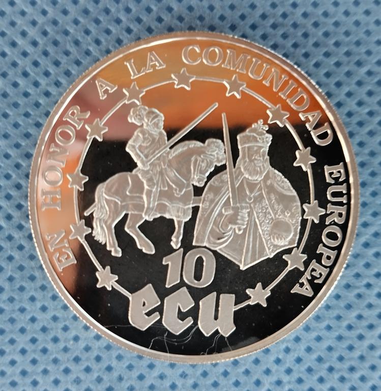 Западная Сахара. 10 экю,1000 песет 1992г. Рыцарь ,всадник. Серебро. Пруф.