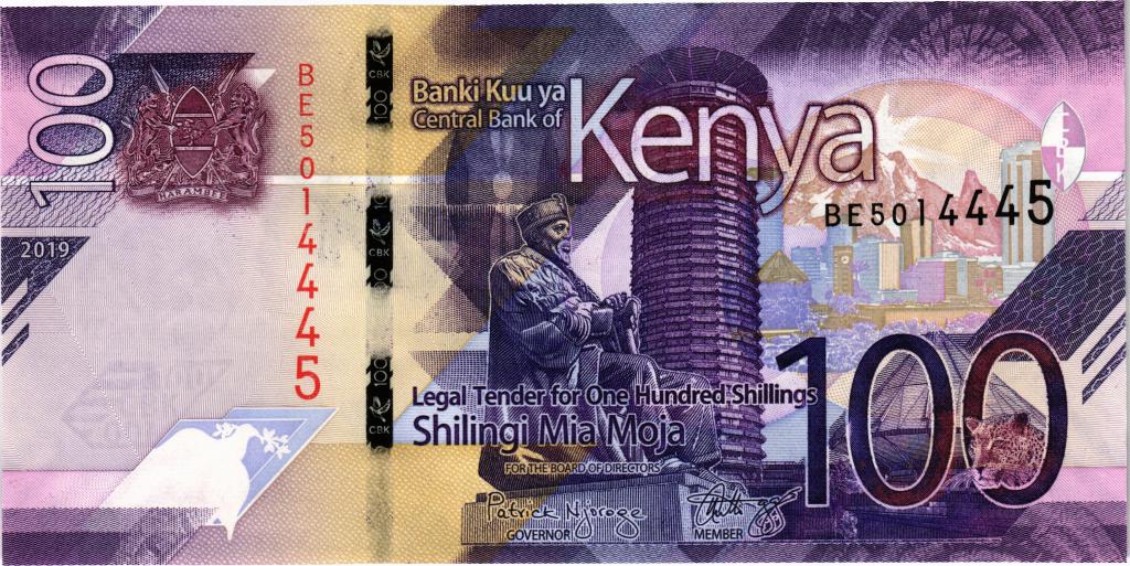 100 шиллингов 2019 Кения, UNC ПРЕСС