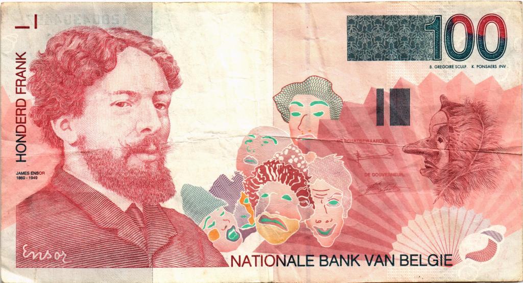 100 франков 1995 - 2001 Бельгия 