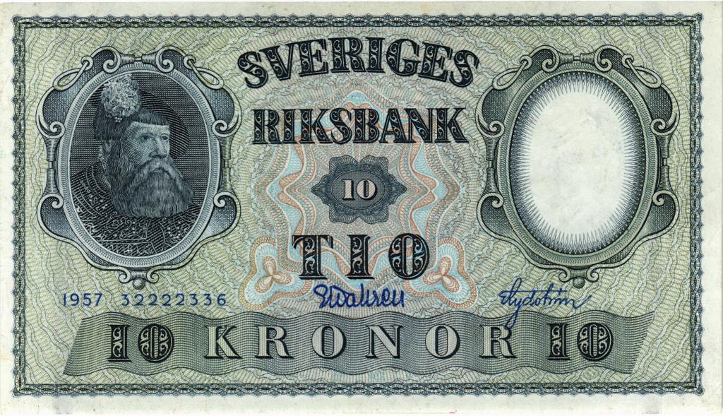 10 крон 1957 Швеция, UNC ПРЕСС  