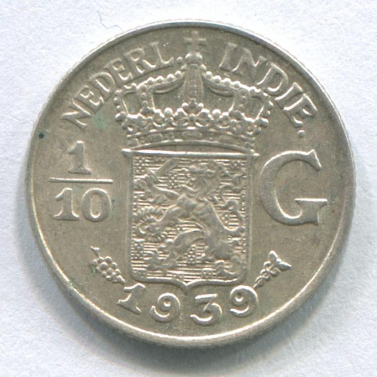 НИДЕРЛАНДСКАЯ ИНДИЯ 1/10 ГУЛЬДЕНА 1939 AUNC