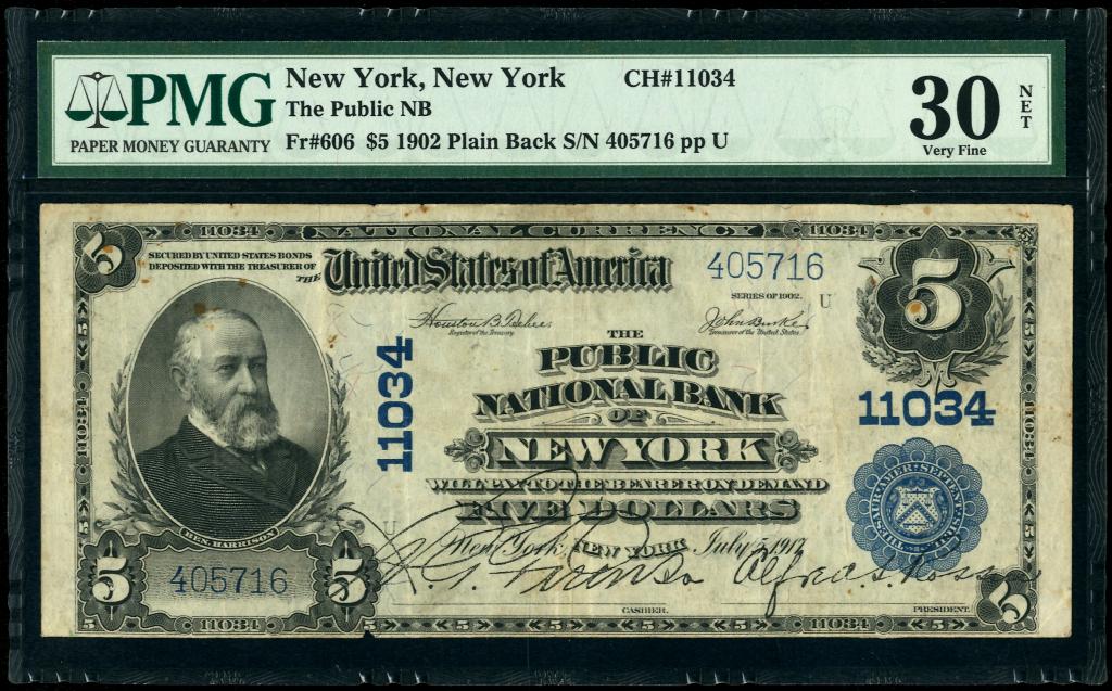 США. Государственный национальный банк Нью-Йорка. 5 долларов 1902 г.