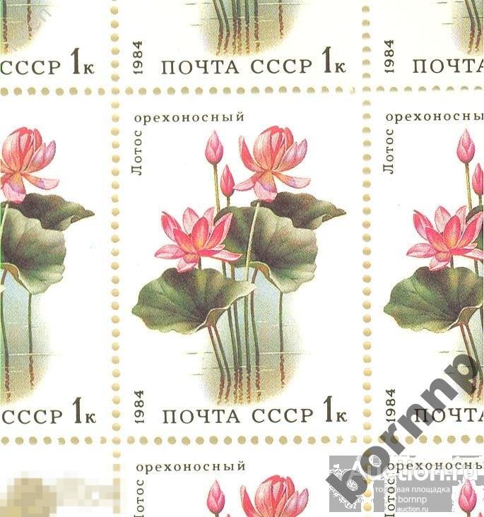 СССР 1984 ФЛОРА ВОДНЫЕ РАСТЕНИЯ ЛОТОС ЛЕВЫЙ НИЖНИЙ КВАРТБЛОК Л 3 211