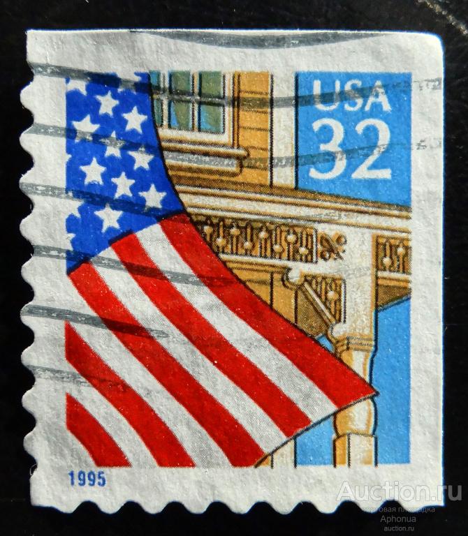 Почтовая марка гашение Флаг над крыльцом. США 1995