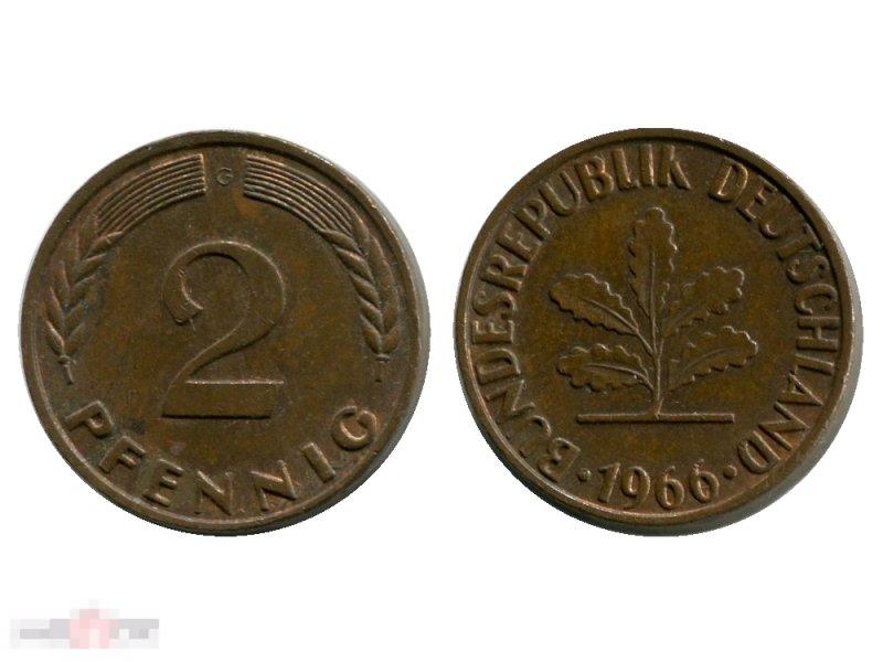 2 пфеннига Германии 1966 г. (G)