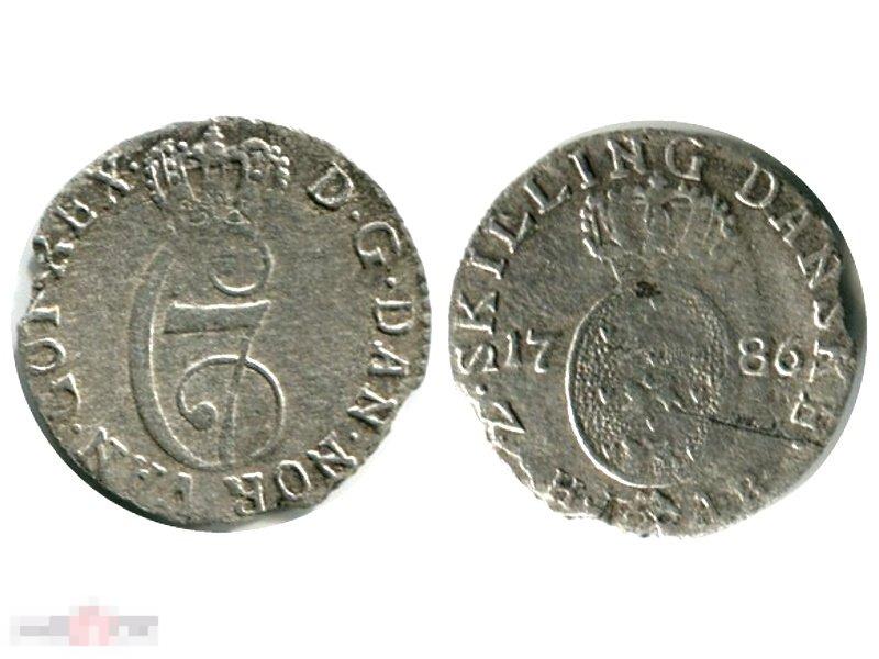 2 скиллинга Норвегии 1786 г.