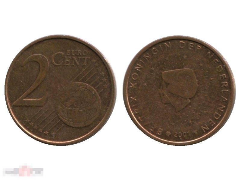 2 Евроцента Нидерландов 2001 Г.