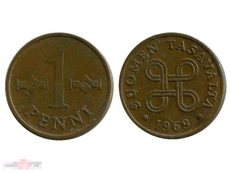 1 пенни Финляндии 1969 г.