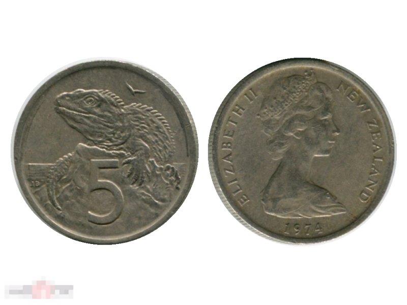 5 центов Новой Зеландии 1974 г.