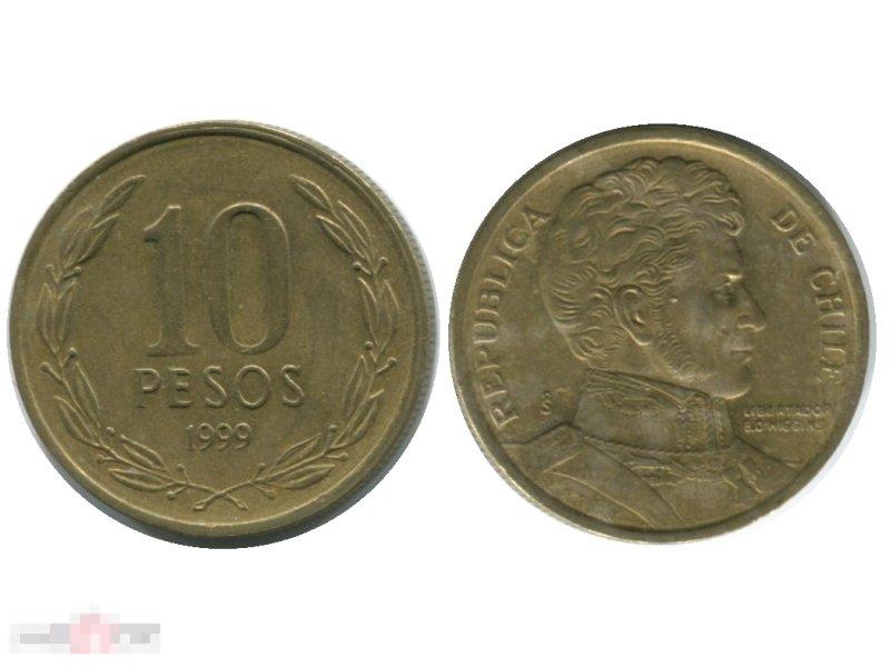 10 песо Чили 1999 г.