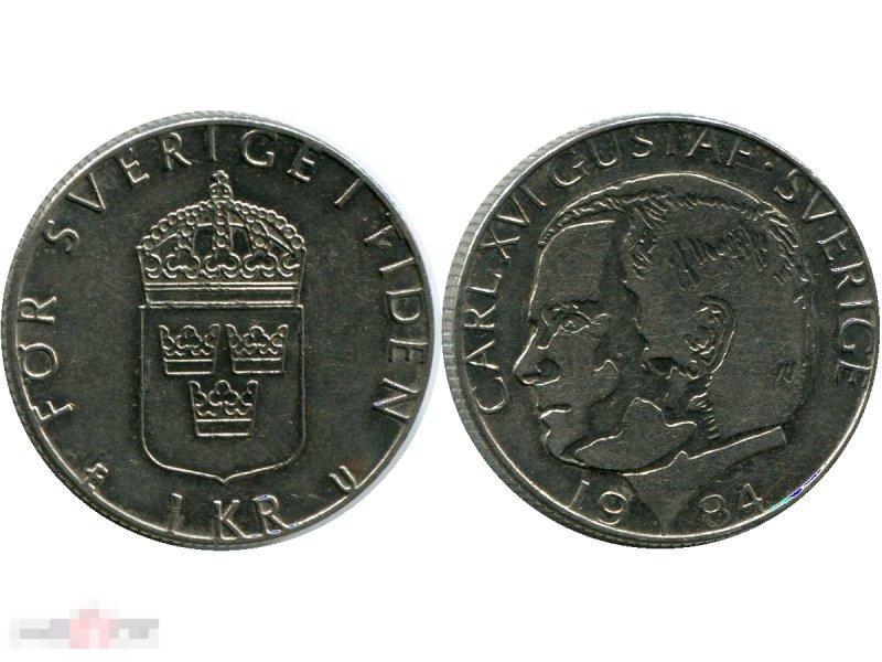 1 крона Швеции 1984 г.