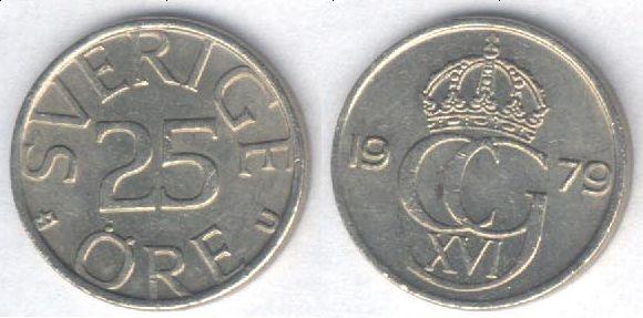 Монета Швеция 25 эре 1979 г. XF