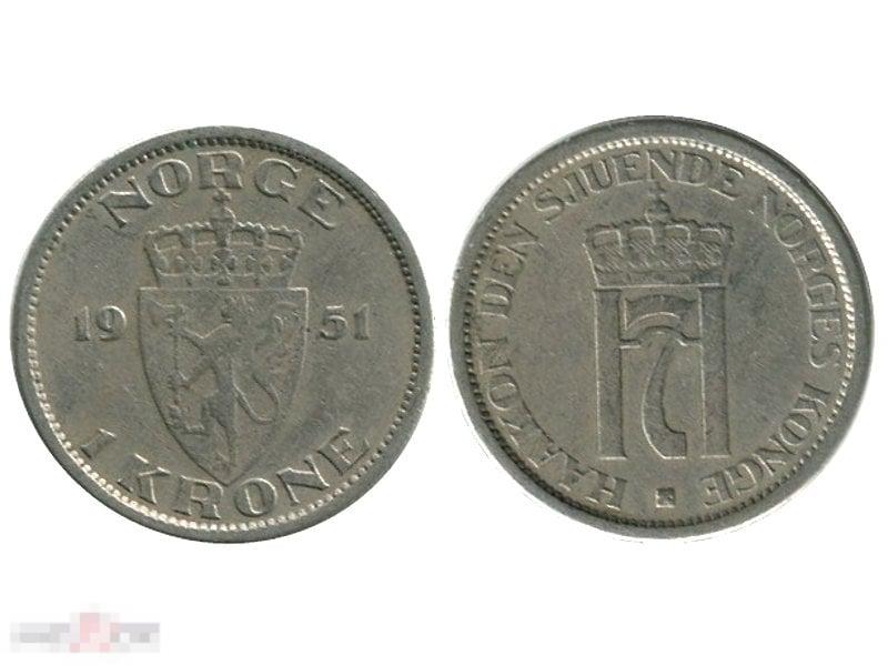 1 крона Норвегии 1951 г.