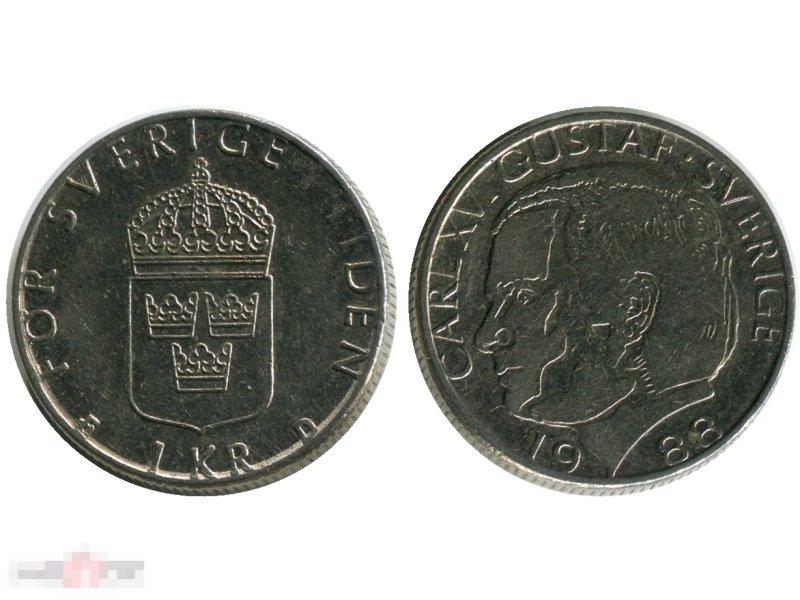 1 крона Швеции 1988 г.
