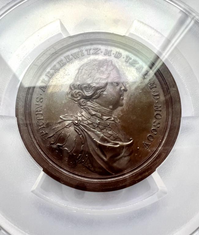 Медаль в память сражения при Пелькино. 1713 г. В слабе PCGS. SP63