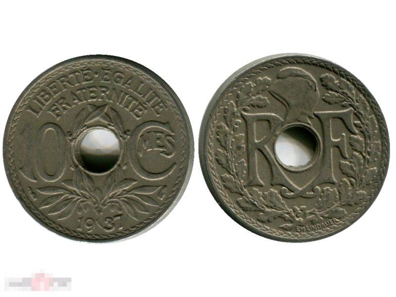 10 сантимов Франции 1937 г.