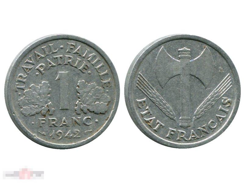1 франк Франции 1942 г.