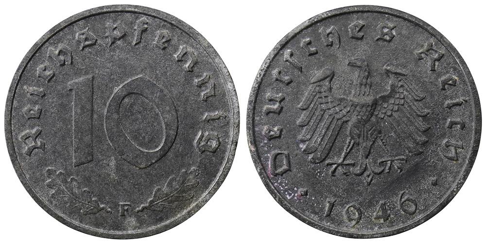 ГЕРМАНИЯ Оккупация союзников 10 пфеннигов 1946F AU (0106)