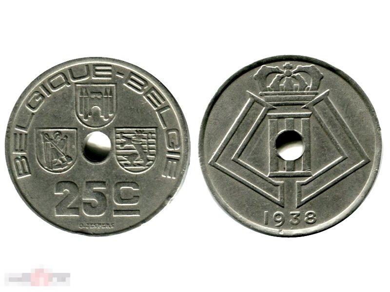 25 сантимов Бельгии 1938 г. BELGIQUE