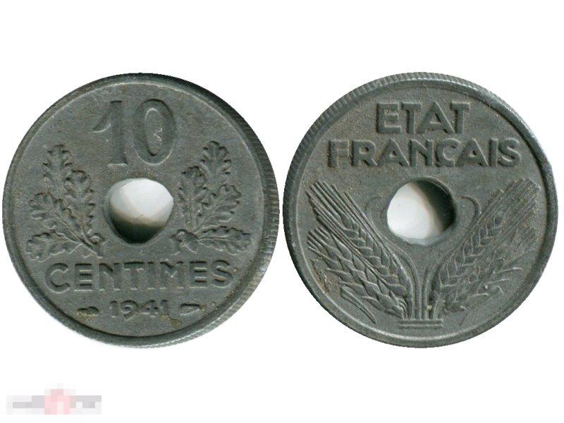 10 сантимов Франции 1941 г. Режим Виши (?tat Fran?ais, 1941-1944)