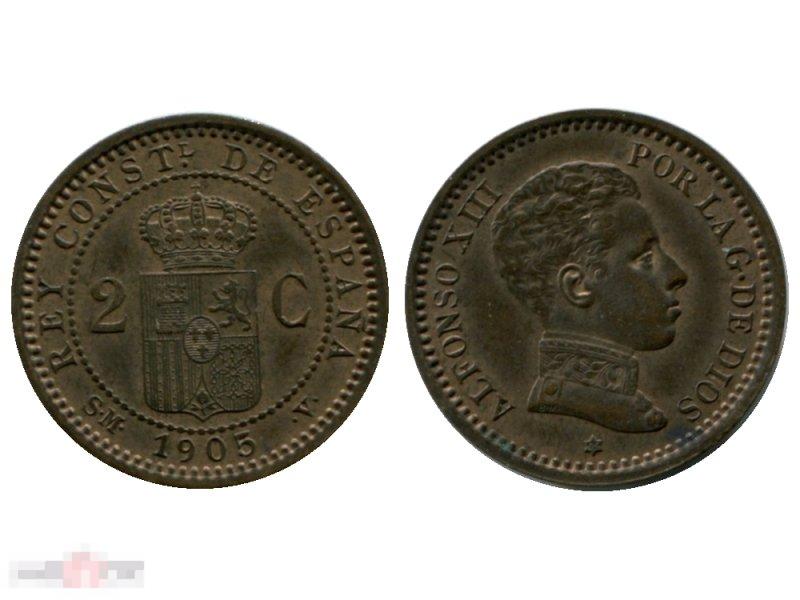 2 сентимо Испании 1905 г. Альфонс XIII.