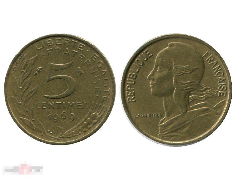 5 сантимов Франции 1969 г.