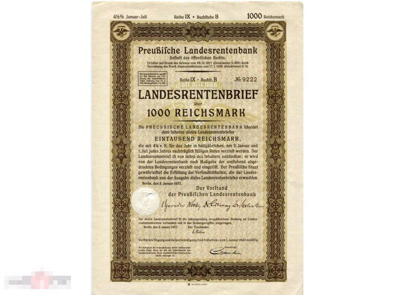 1000 рейхсмарок, 1937 год, Германия (Третий Рейх).