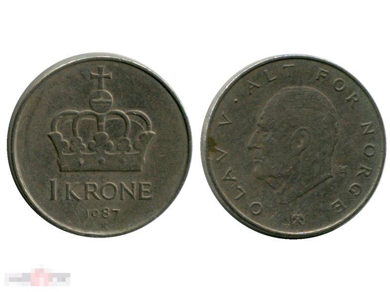 1 крона Норвегии 1987 г.