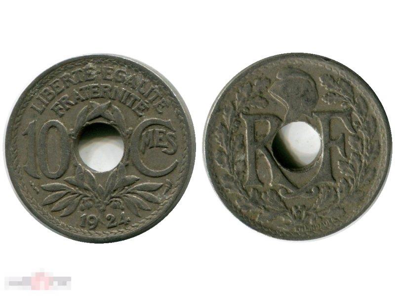 10 сантимов Франции 1924 г.