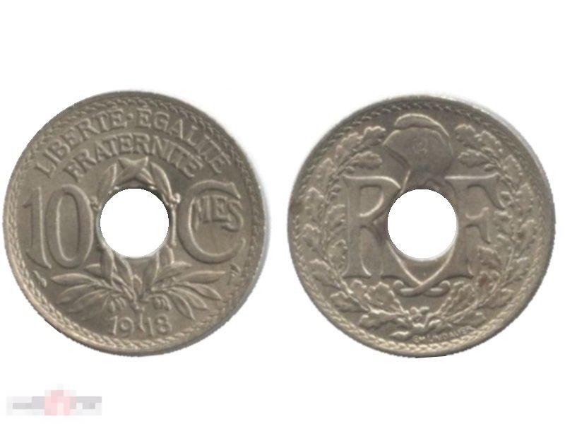 10 сантимов Франции 1918 г.