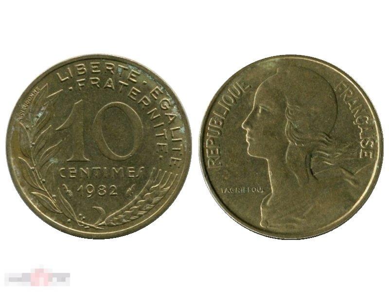 10 сантимов Франции 1982 г.