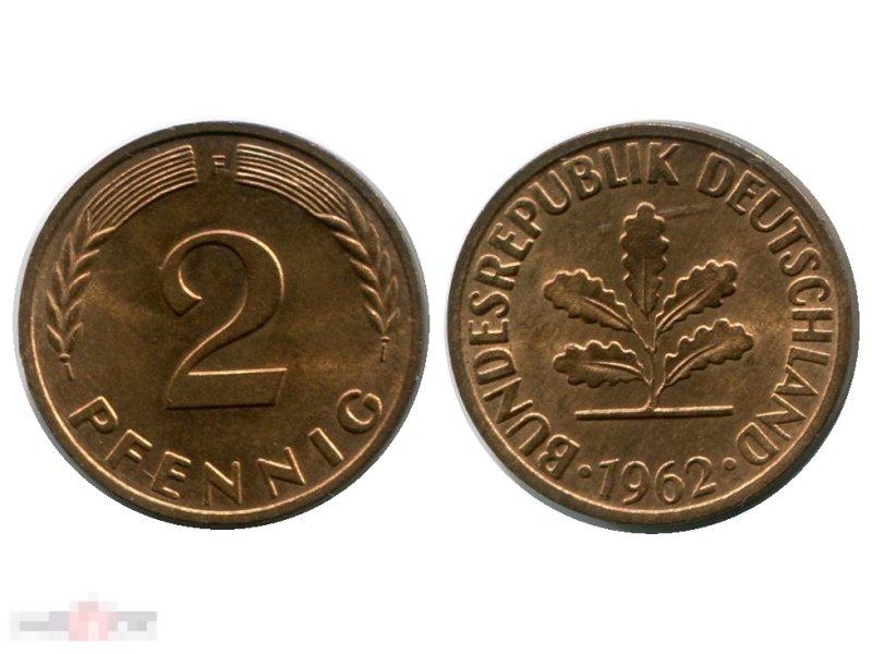 2 пфеннига Германии 1962 г. (F)