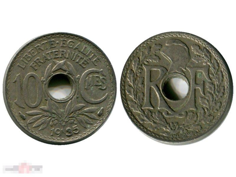 10 сантимов Франции 1935 г.