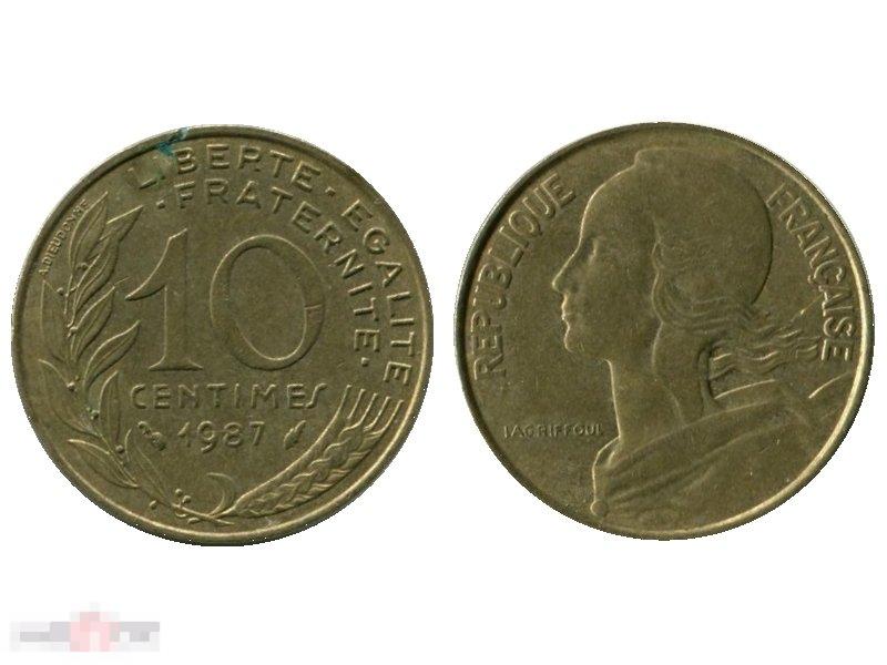 10 сантимов Франции 1987 г.