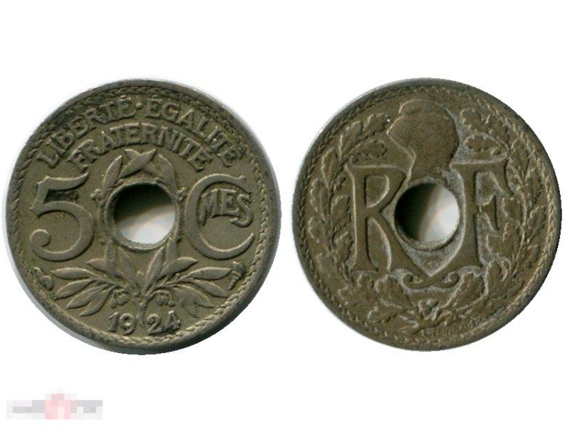 5 сантимов Франции 1924 г.